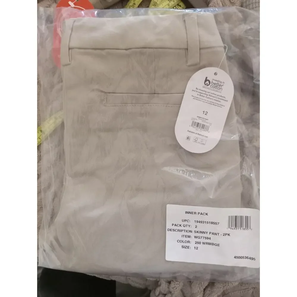 2 PACK! NWT Wonder Nation Girls School Uniform Stretch Skinny Pants Size 12